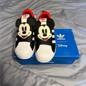 adidas Kids Black White & Red Mickey Mouse Slip-On Sneakers